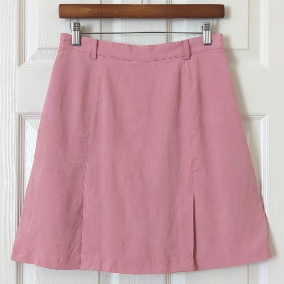 Bobby Chan 90's Vintage Leafy Jacquard Knit Silk High Waisted Mini Skort Pink 8 - Picture 1 of 12